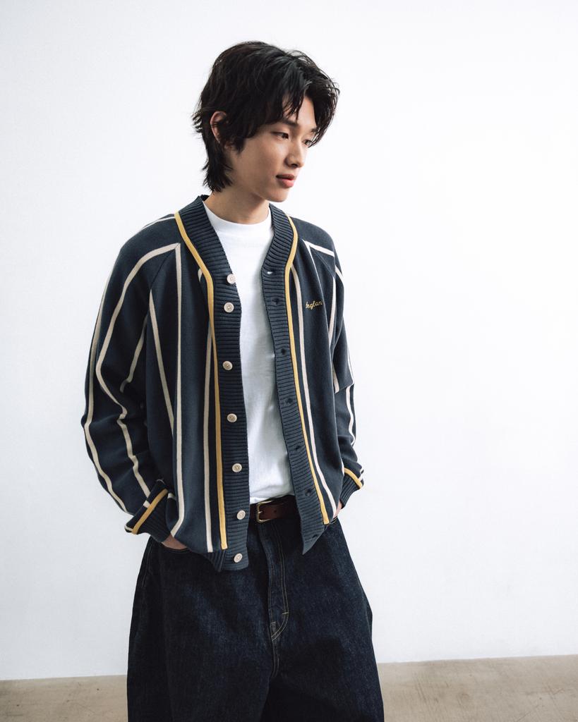 Anglan Varsity Raglan Knit Cardigan - Navy