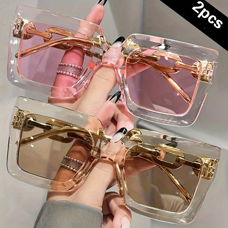 

2Pcs Luxury Oversized Fashion Sunglasses For Women - Large Square Frame With Anti-Glare Lenses Golden & Rose Golden Accents