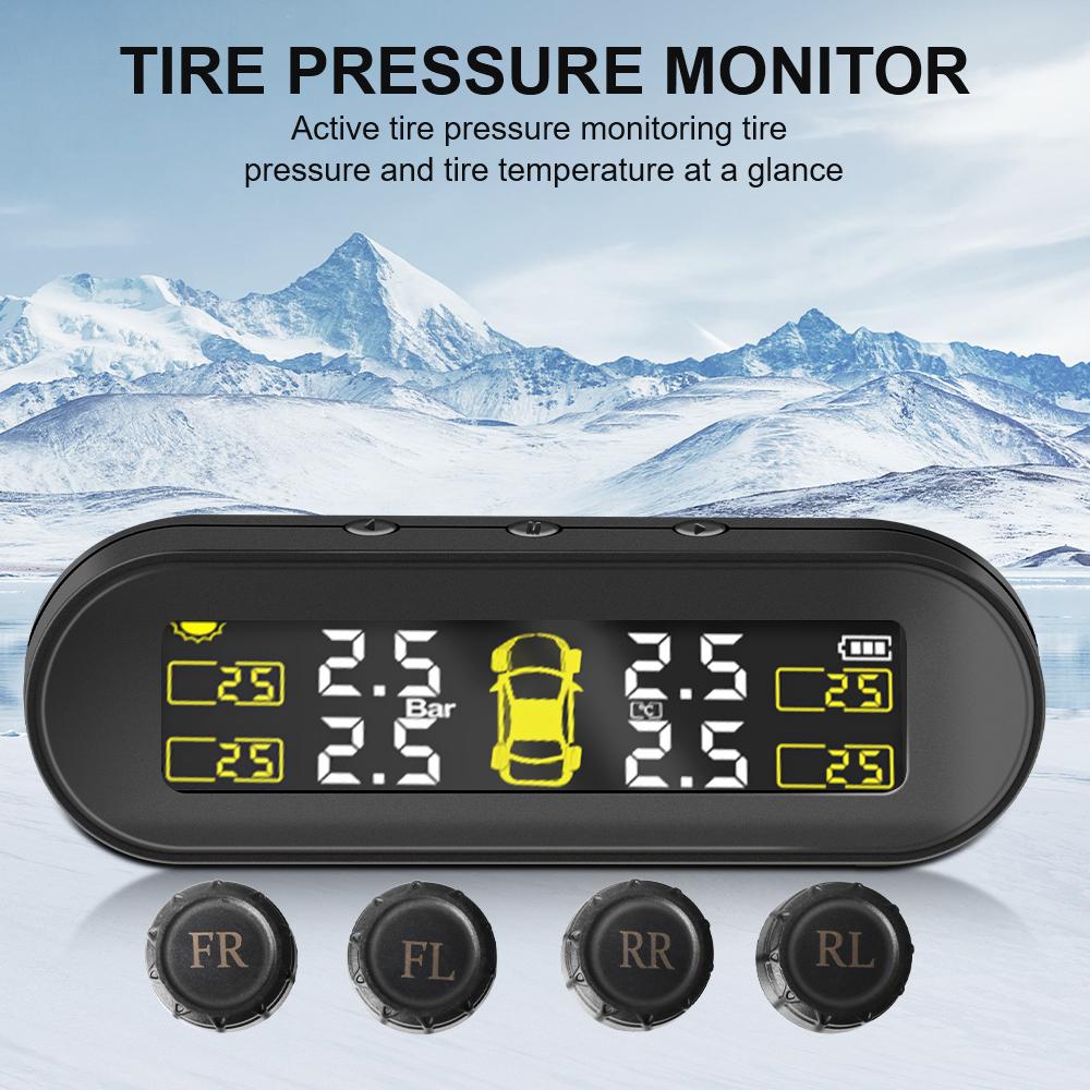Tire Pressure Monitoring System 4 External Sensors Rotating Holder USB Solar TPMS Car Tyre Pressure Monitor Tyre Pressure Alarm