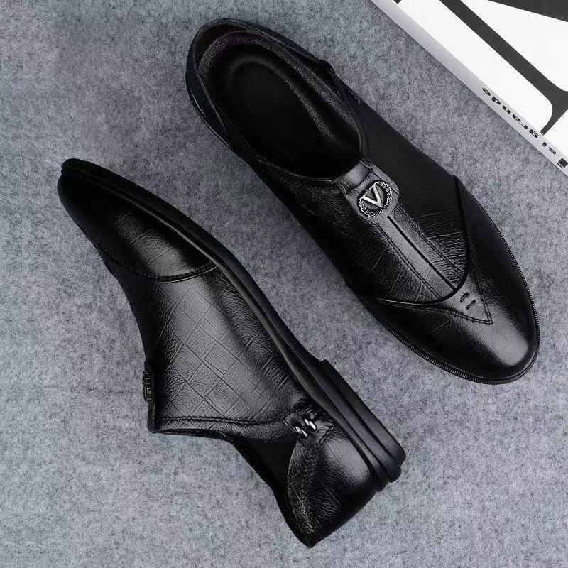 New Versatile Men's Leather Shoes Soft Sole Business Casual Doudou Shoes Work Security Dad Shoes