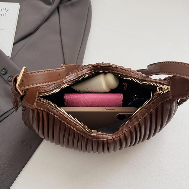 Korean Style Fashion Simple Underarm Bags 2025 Winter Pu Leather Textured Striped Crossbody Bag Female Casual Commuting One Shoulder Bags