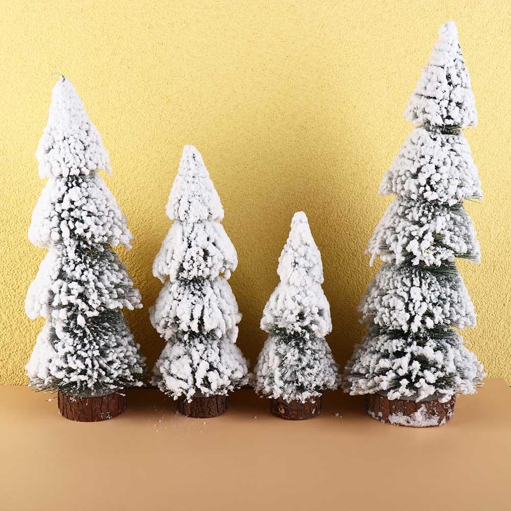 Handmade Flocked Cedar Tree Tower Shaped Mini Christmas Tree Elegant Mini Snow Pine Tree New Year