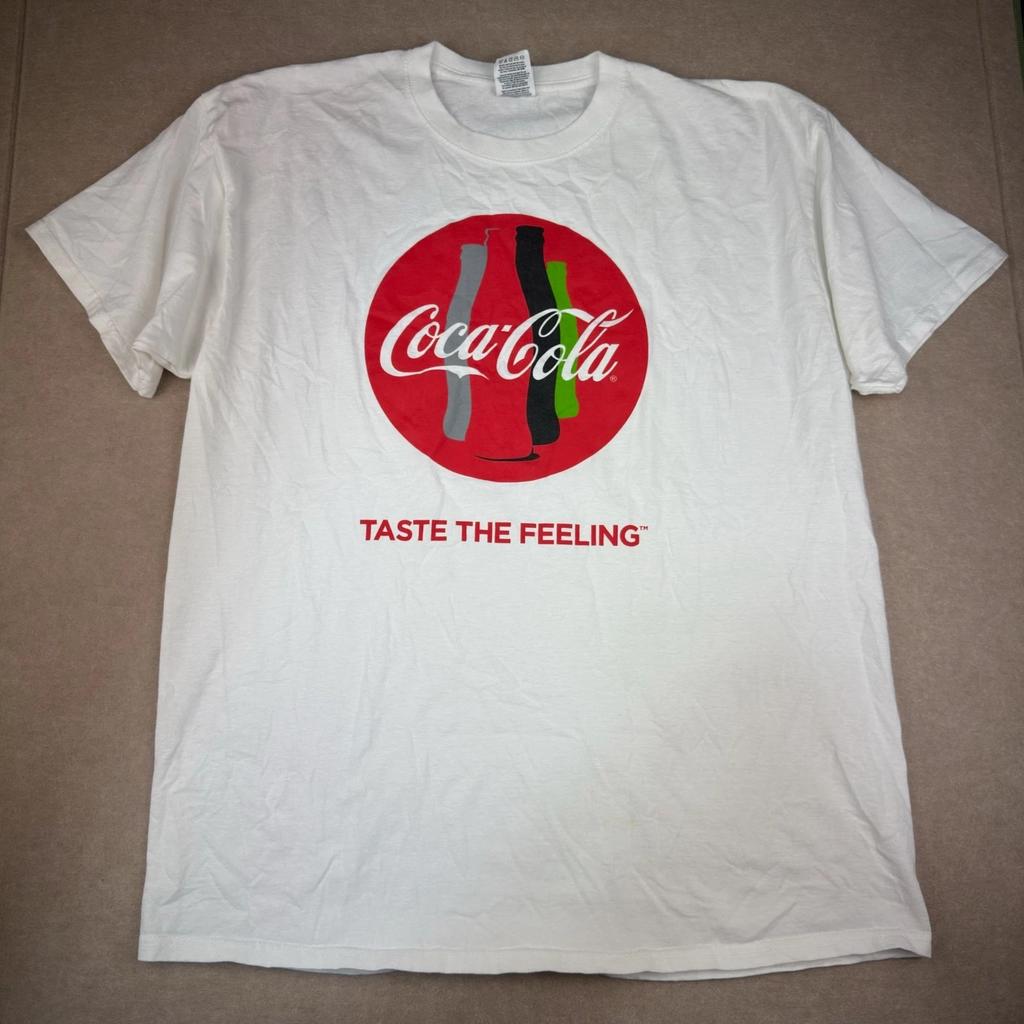 Coca-Cola Taste the Feeling Promo T-Shirt Men XL White Graphic Logo Soda Tee