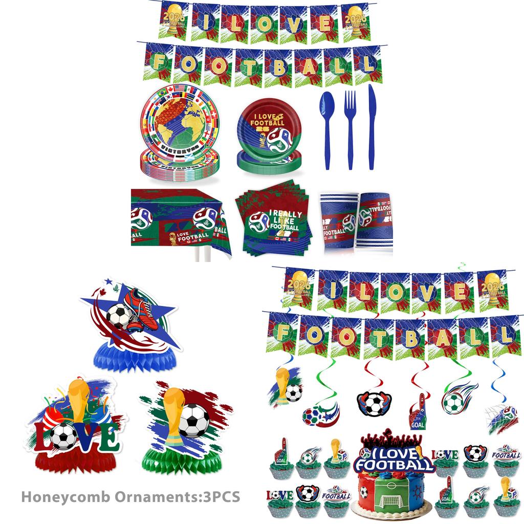 Soccer Global Football Cup Celebration Decor Pack With Flags And Table Cover For Events