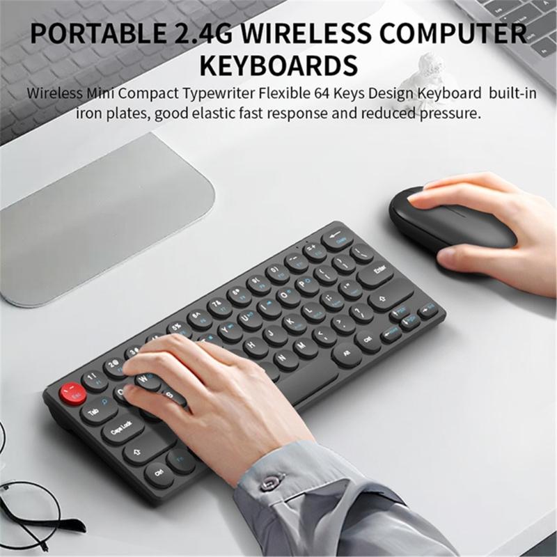 Silents Clicks Wireless Keyboards Mouse Set Round Retro Keycaps 2.4G Connectivitys Portable For Desktop Office Travel Use