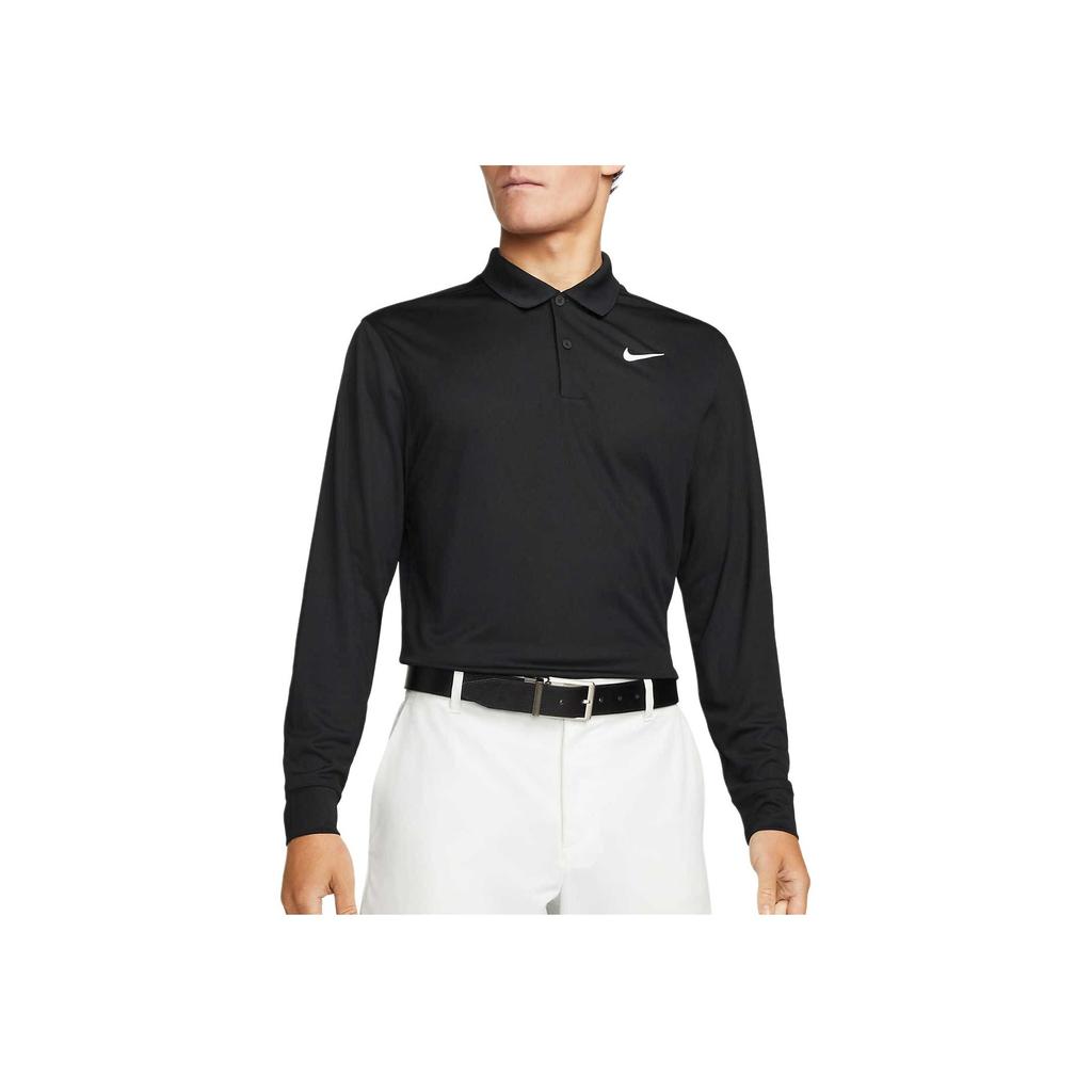 Nike Einfarbiges Langarm-Poloshirt Herren Oberteile Schwarz DN2345-010