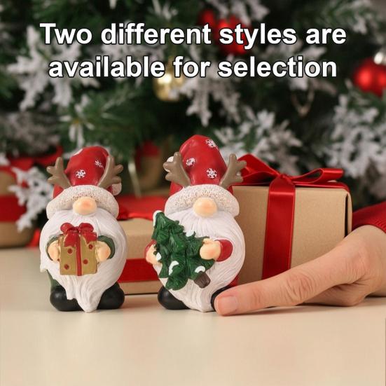 Small Statue for Living Room Christmas Gnome Figurine, Resin Red Santa Dwarf with Tree/Gift Box, Cute Faceless Antlers Tomte Swedish Nordic