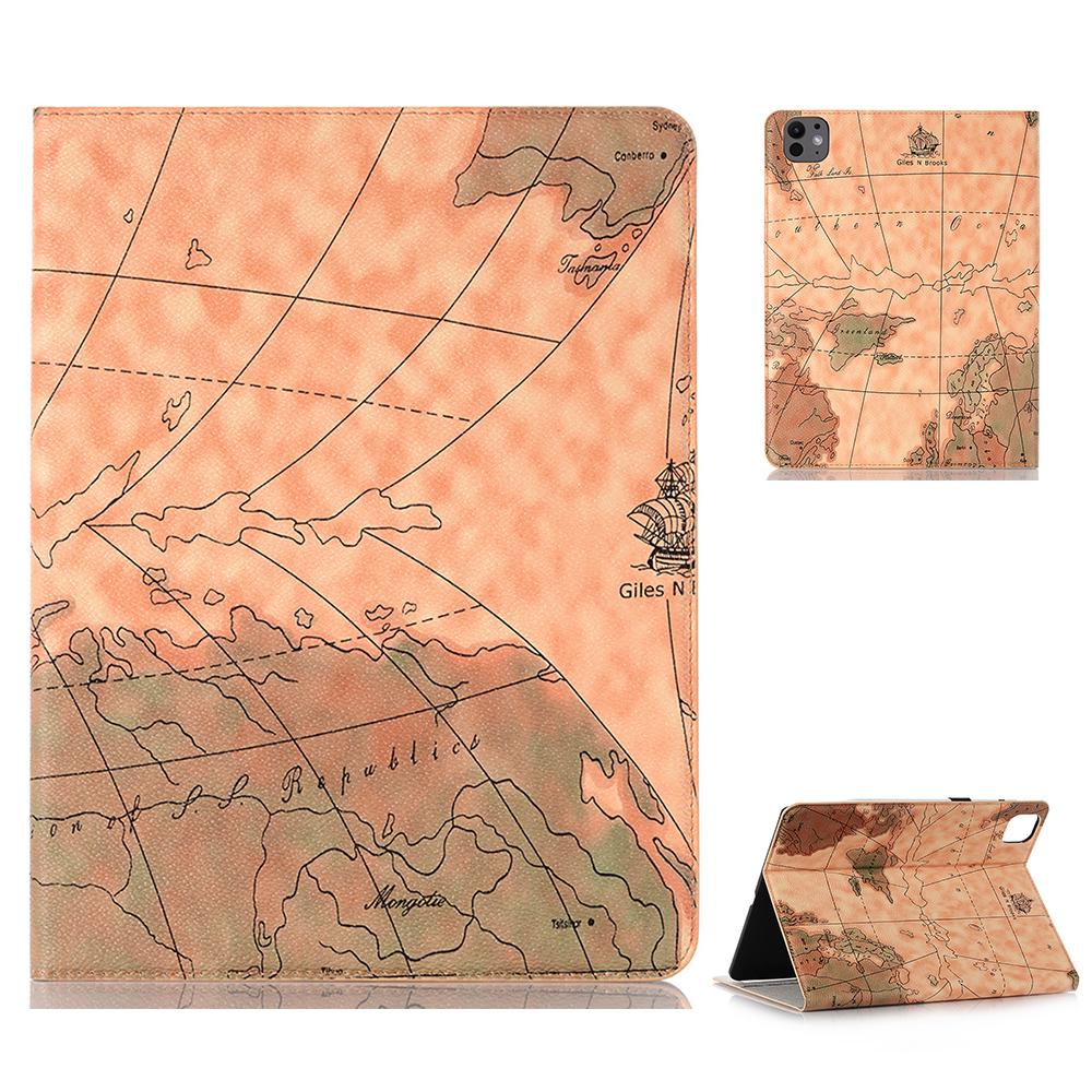 For iPad Pro 13 (2025)/13 (2024) Case Wallet Map Pattern PU Leather Folio Tablet Cover Auto Wake/Sleep