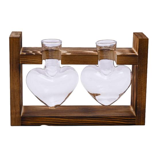 Plants Propagation Station with Wooden Stand Indoor Plant Terrarium Hydroponic Flower Holder Container Decoration Table Centerpiece