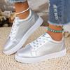 Fashion Women Gold Sliver Sneakers Spring Autumn New Women Fashion Lace-up Soft PU Leather Board Shoes Ladies Casual Shoes Plus Size 42