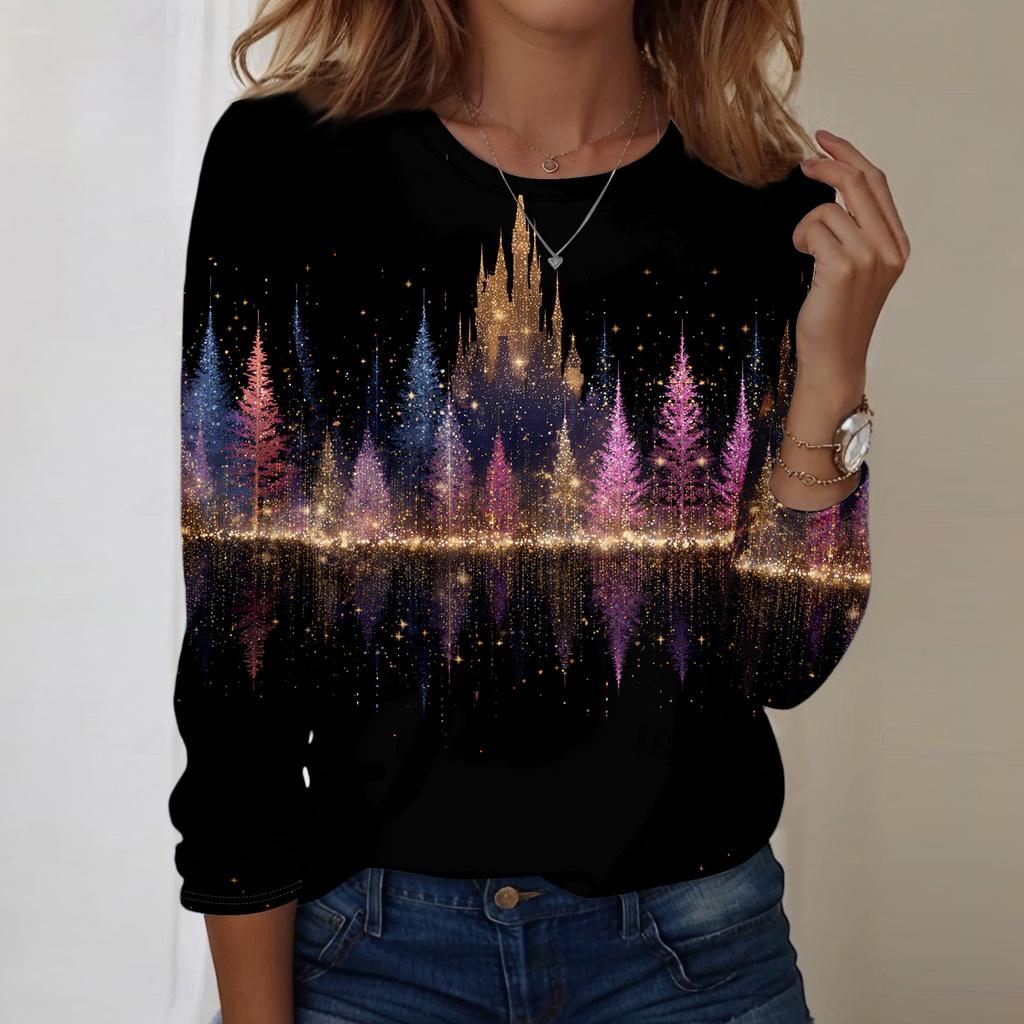Long Sleeve Shirts For Women Cute Print Graphic Tees Blouses Casual Plus Size Basic Tops Pullover
