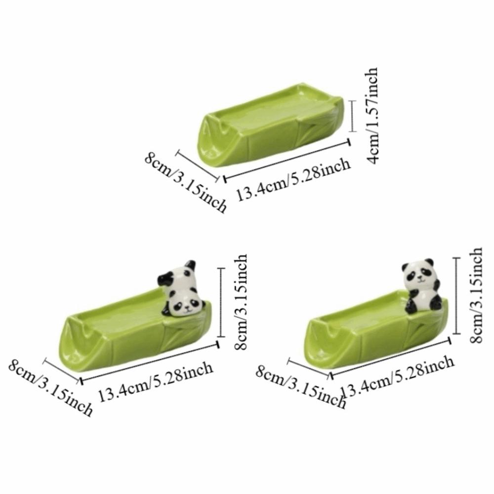 No Punching Ceramic Self Draining Soap Holder Bamboo Cute Panda Soap Dish with Drain Holes Creative Soap Tray Kitchen