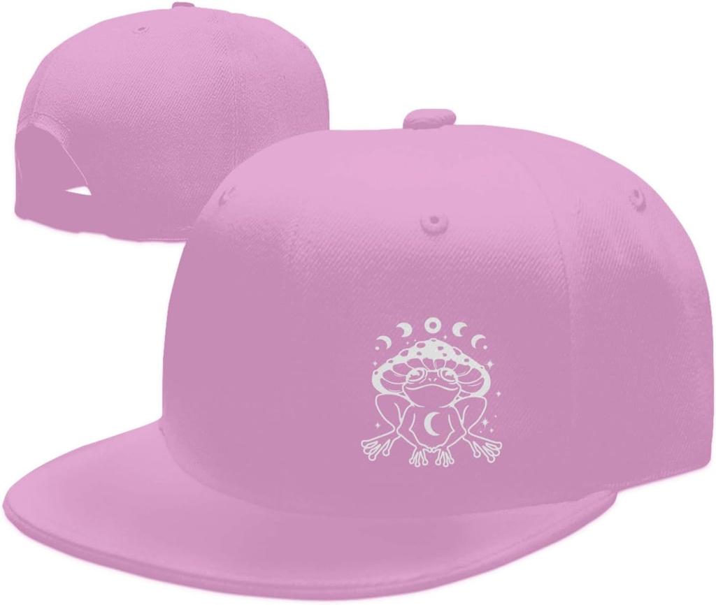 Mushroom Frog Celestial Moon Graphic Flat Bill Cap Unisex Polyester Snapback Trucker Hat