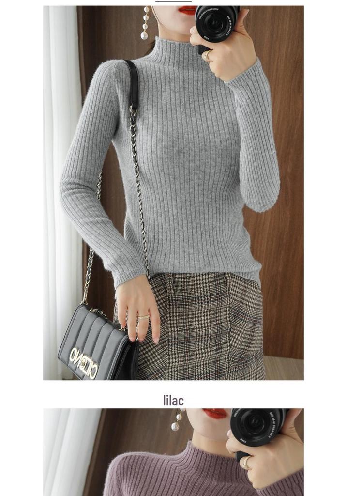 Women's Striped High-Neck Slim Fit Knit Sweater - 2025 Autumn/Winter Collection