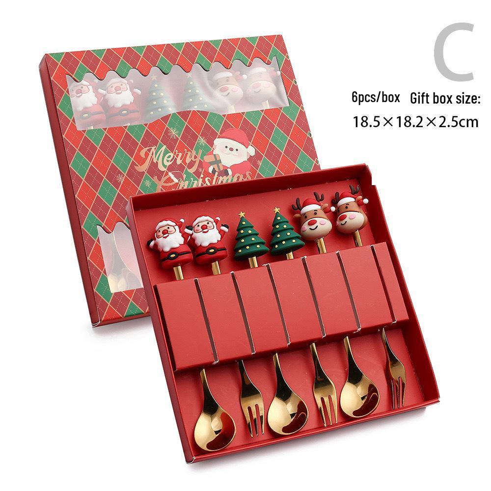 Creative Cartoon Stainless Steel Spoon & Fork Set: Coffee Stirrer, Fruit Fork, Christmas Gift