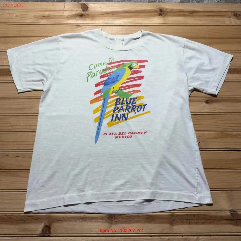 Vintage 80s Blue Parrot Inn Hotel Playa Del Carunisex Mexico T Shirt Size Large Vintage Comfortable Homme Slightly Graphic