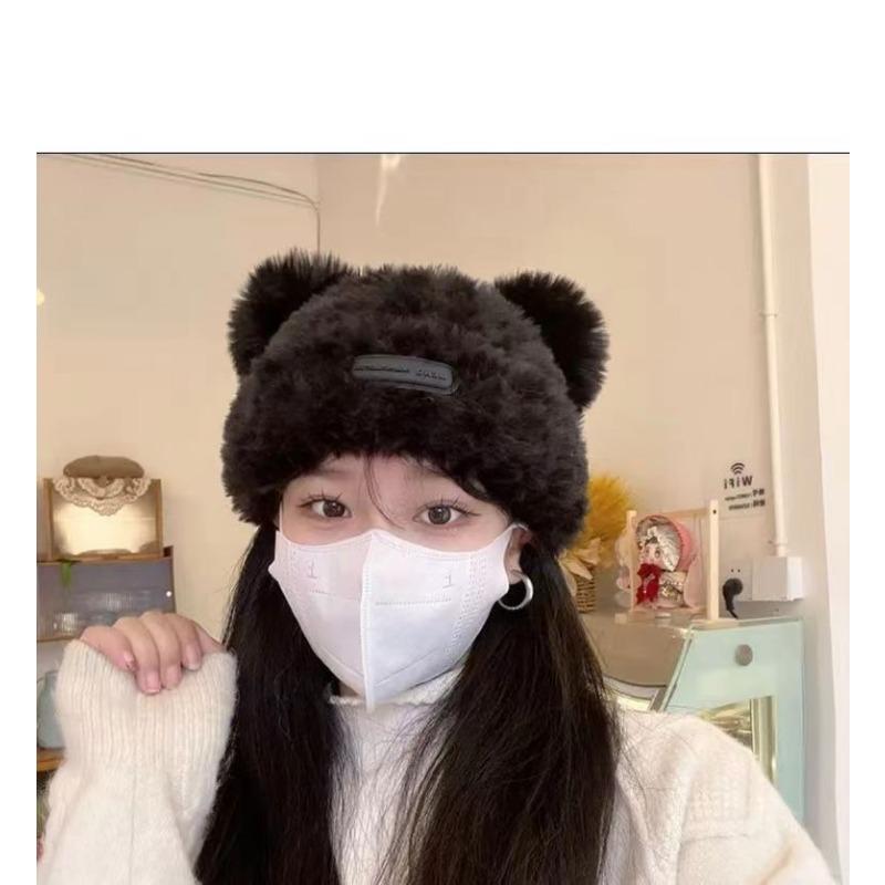 

Зимняя плюшевая вязаная шапка для защиты ушей, многофункциональная шерстяная шапка чёрный