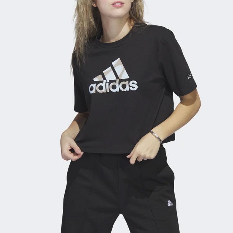 Adidas Logo Print Round Neck Pullover Short Sleeve T-Shirt Women Tops Black HR2994