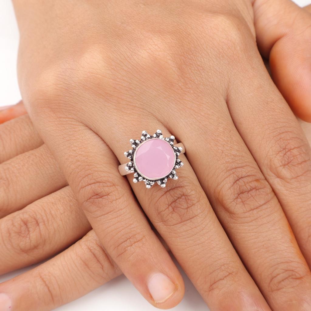 Rose Chalcedony Gemstone 925 Sterling Silver Jewelry Handmade Ring Gift For Her RR-7-14