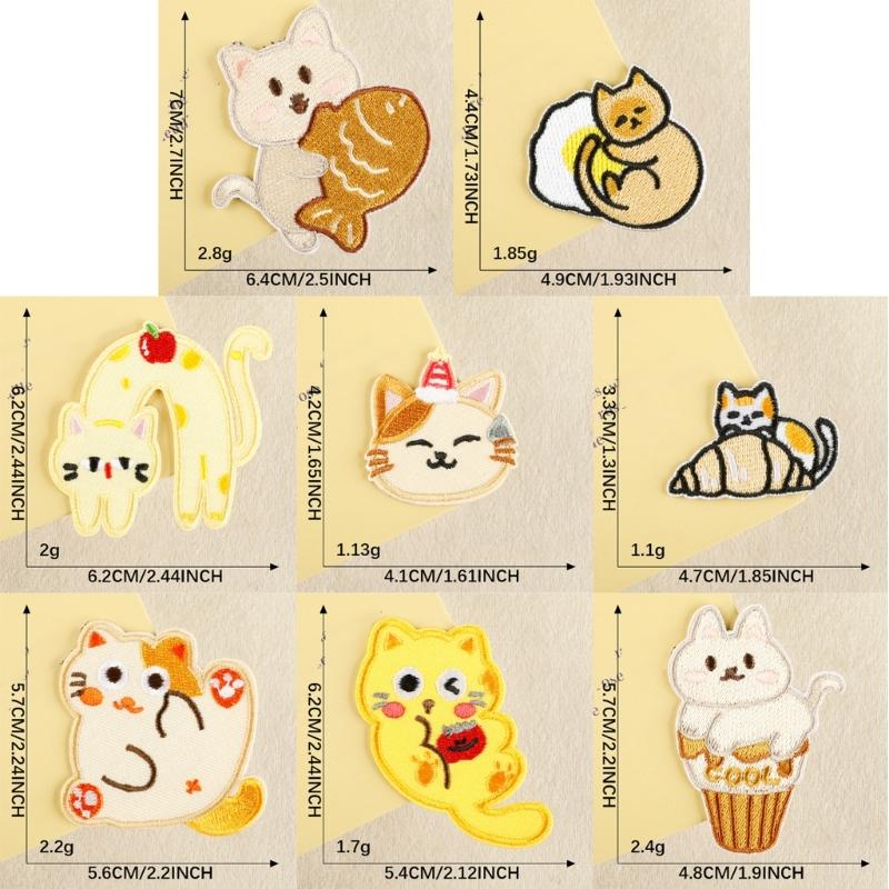 8 Pcs Cartoon Cats Iron On Patches Clothing Patches Animal Repair Patches Embroidery Patches for Bag Decoration