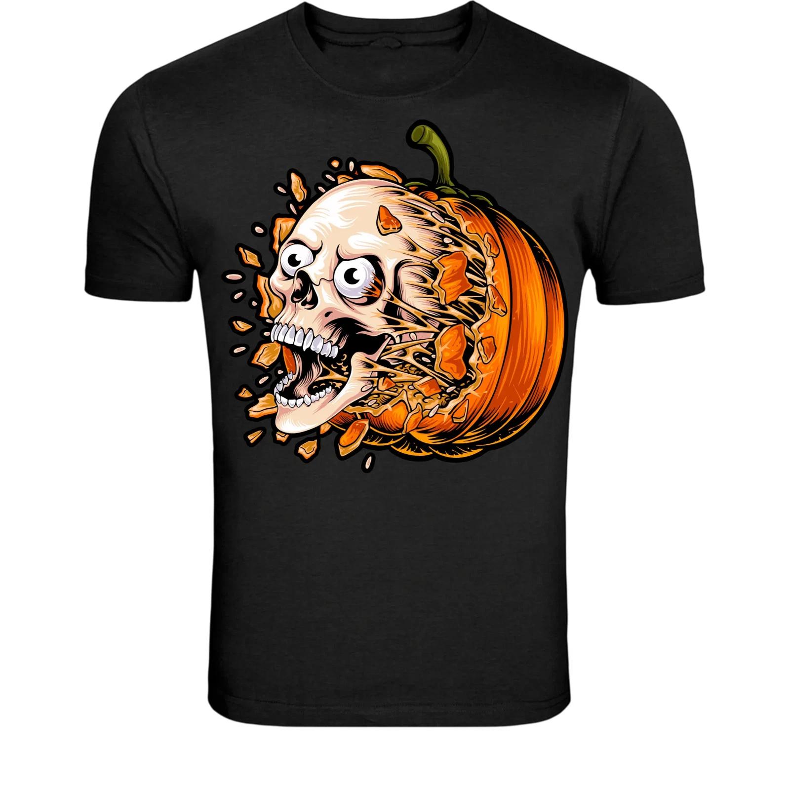 Skull Pumpkin Explosion T-Shirt - Horror Halloween Skull Graphic S