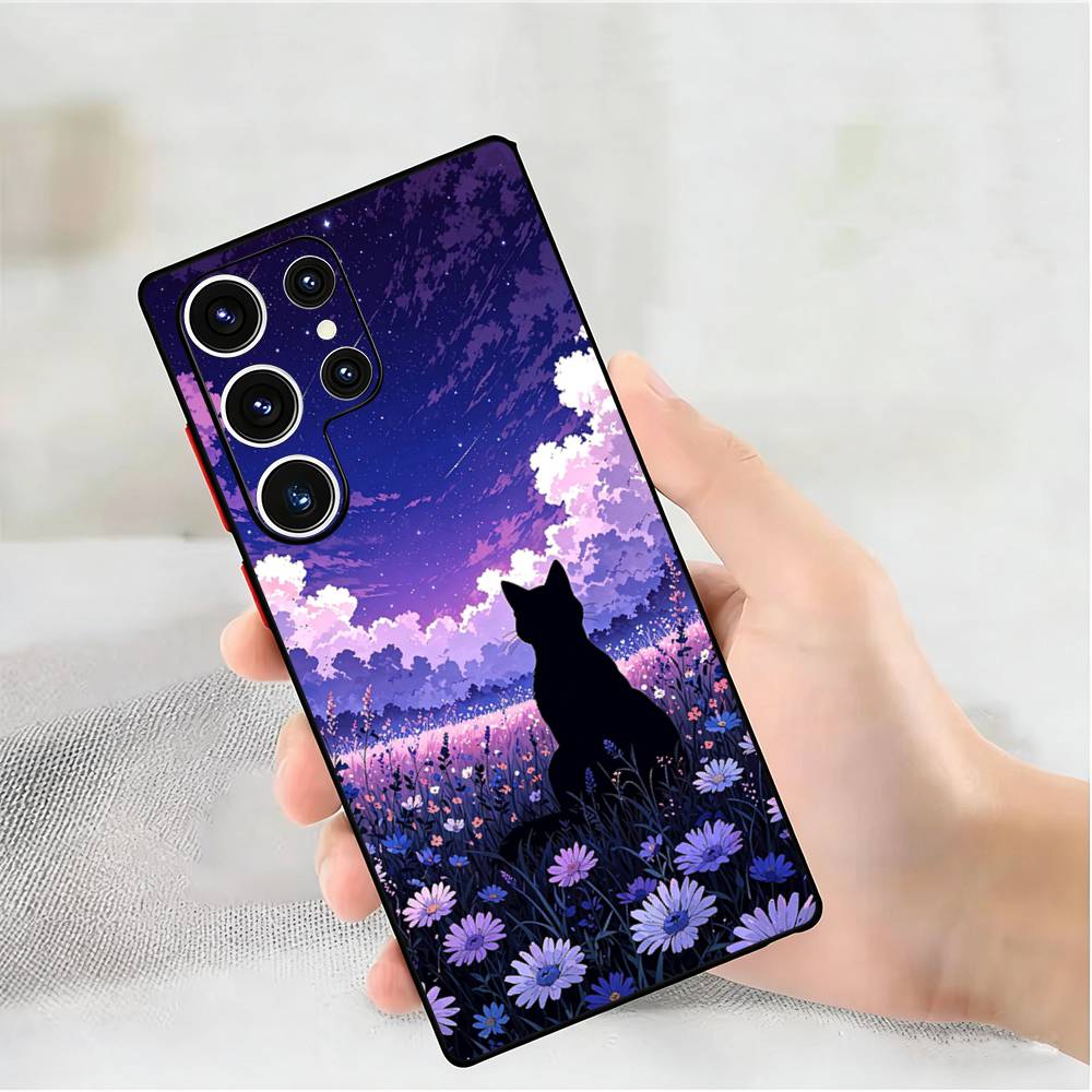 Cut Black Cat Phone Silicone Case for Samsung Galaxy S 24,22,20,23,21,20 Ultra Plus Lite 5G Print Silicone  Cover