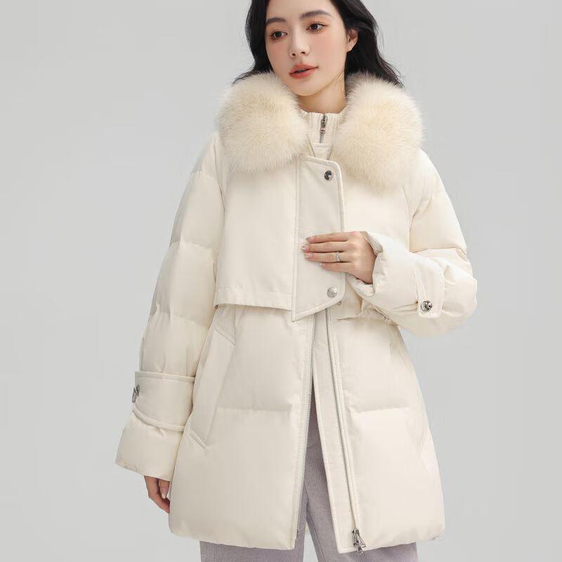 

Yaya Women s Winter Mid-Length Down Jacket with Large Fur Collar S-L