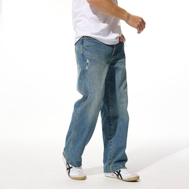 Spring New Men's High Street Narrow Version Wide-leg Loose Loose Straight Blue Jeans Men
