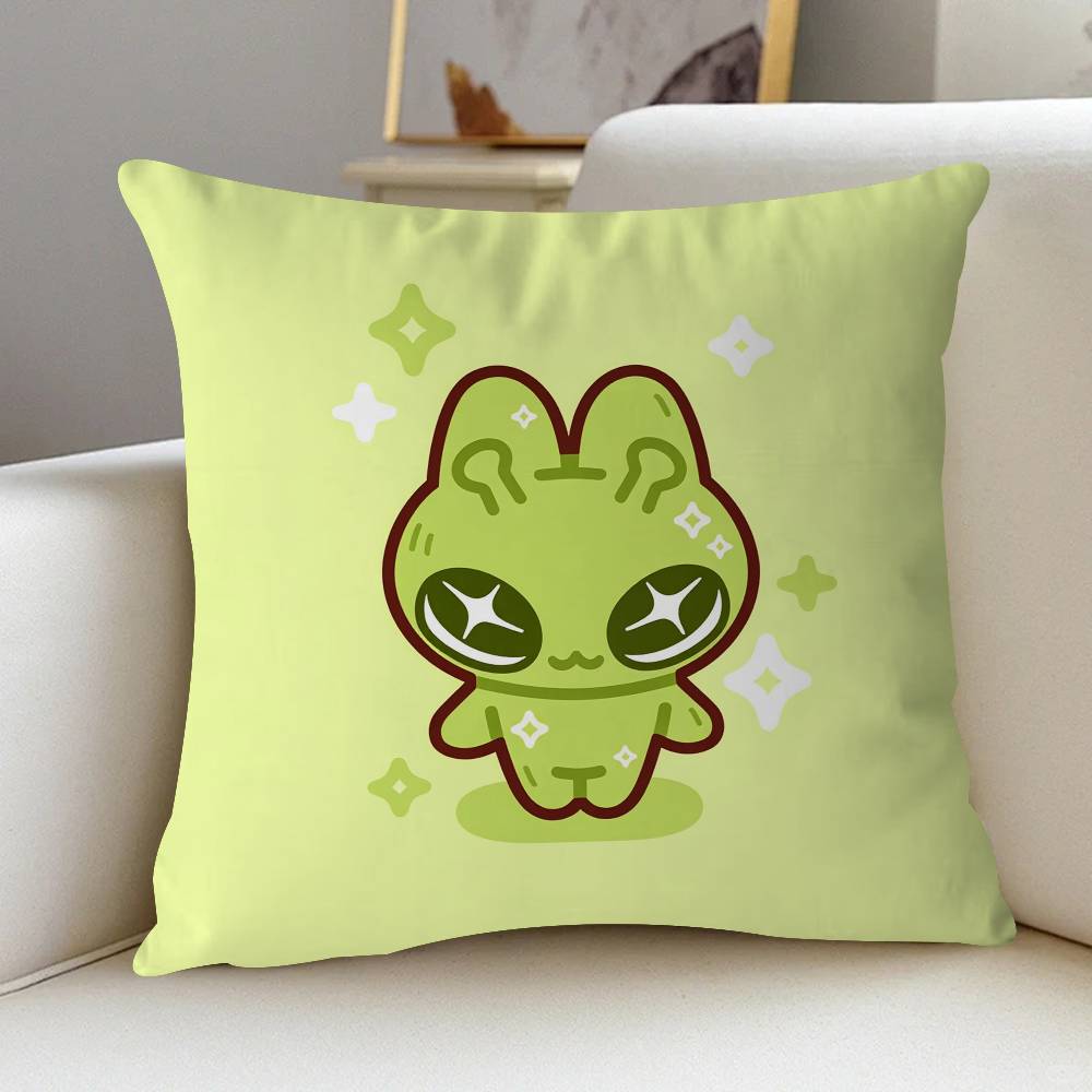 Cute Funny Green Alien Cat Pillow Cover Design Cushion Cover Decor Holiday Decorati