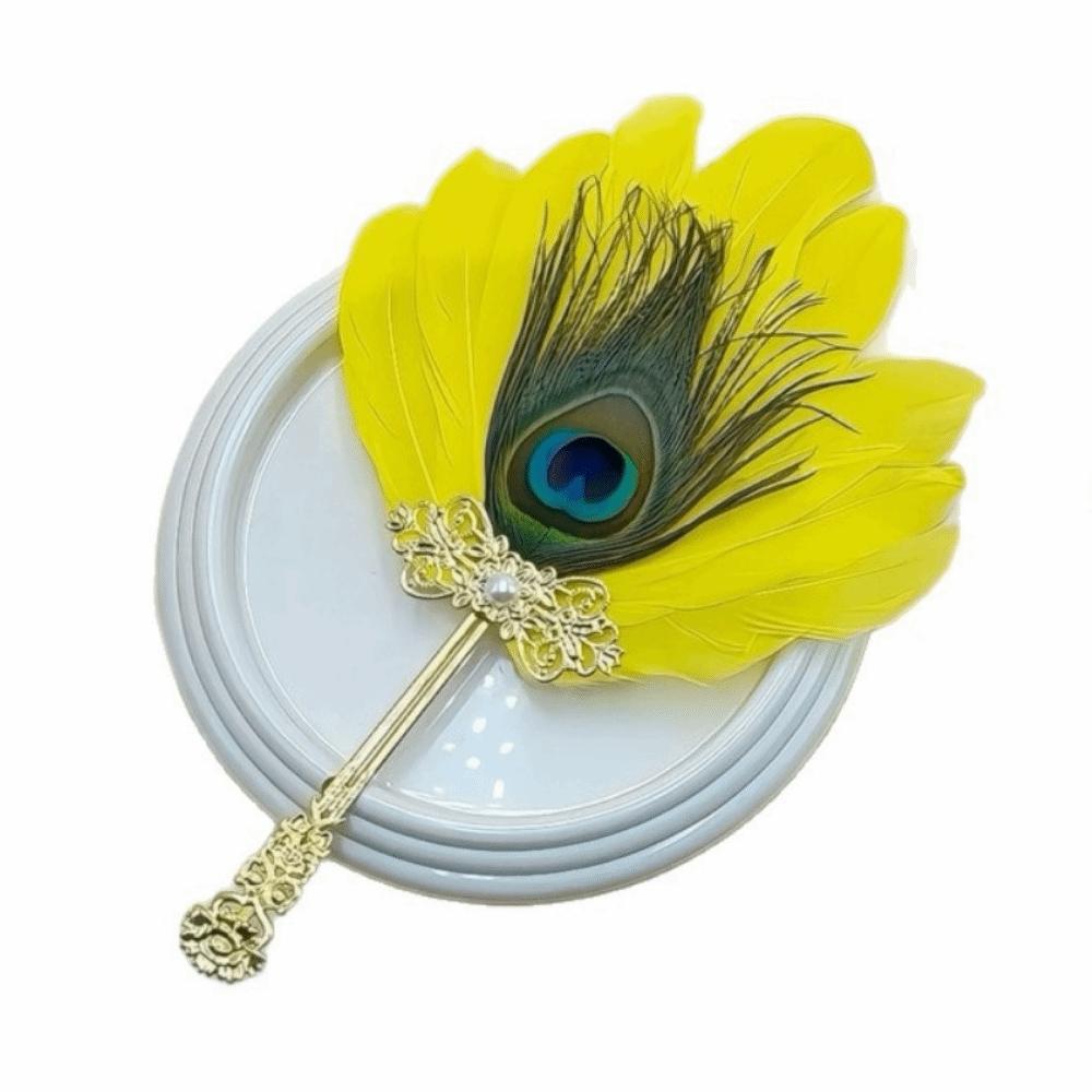 Vintage Feather Hand Fan Antique Dance Fan New Chinese Style Decorative Craft Fan Cultural Event жёлтый