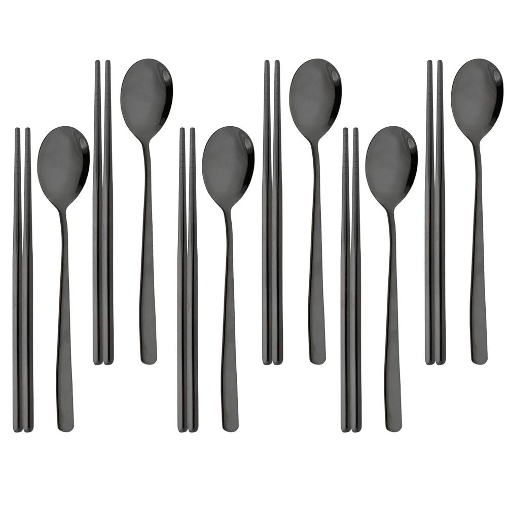 304 Edelstahl Besteckset Sushi Stäbchen Esslöffel Set 8/10 Stück Geschirr Koreanische Essstäbchen Dessertlöffel Besteckset