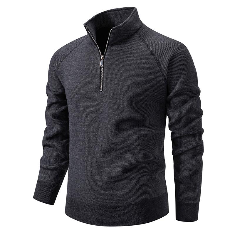 Autumn And Winter Men'S Stand-Up Collar Half-Zipper Knitted Sweater Simple Solid Color Fleece Thickened Casual Sweater Top