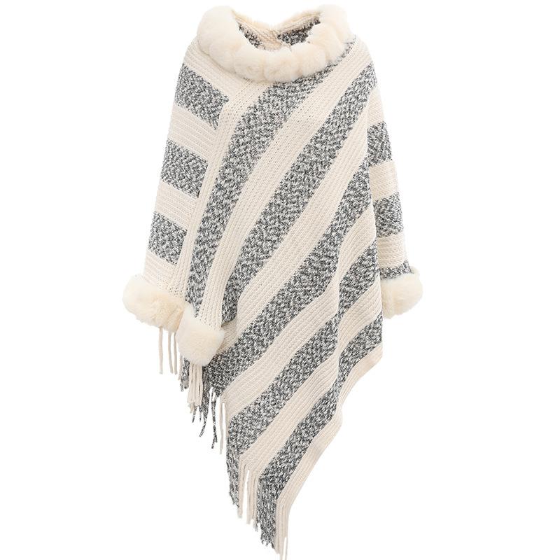 Воротник из меха кролика вязаный пуловер накидка женская теплая полосатая шаль из синели вязаный свитер 8580CM чёрный 2590₽