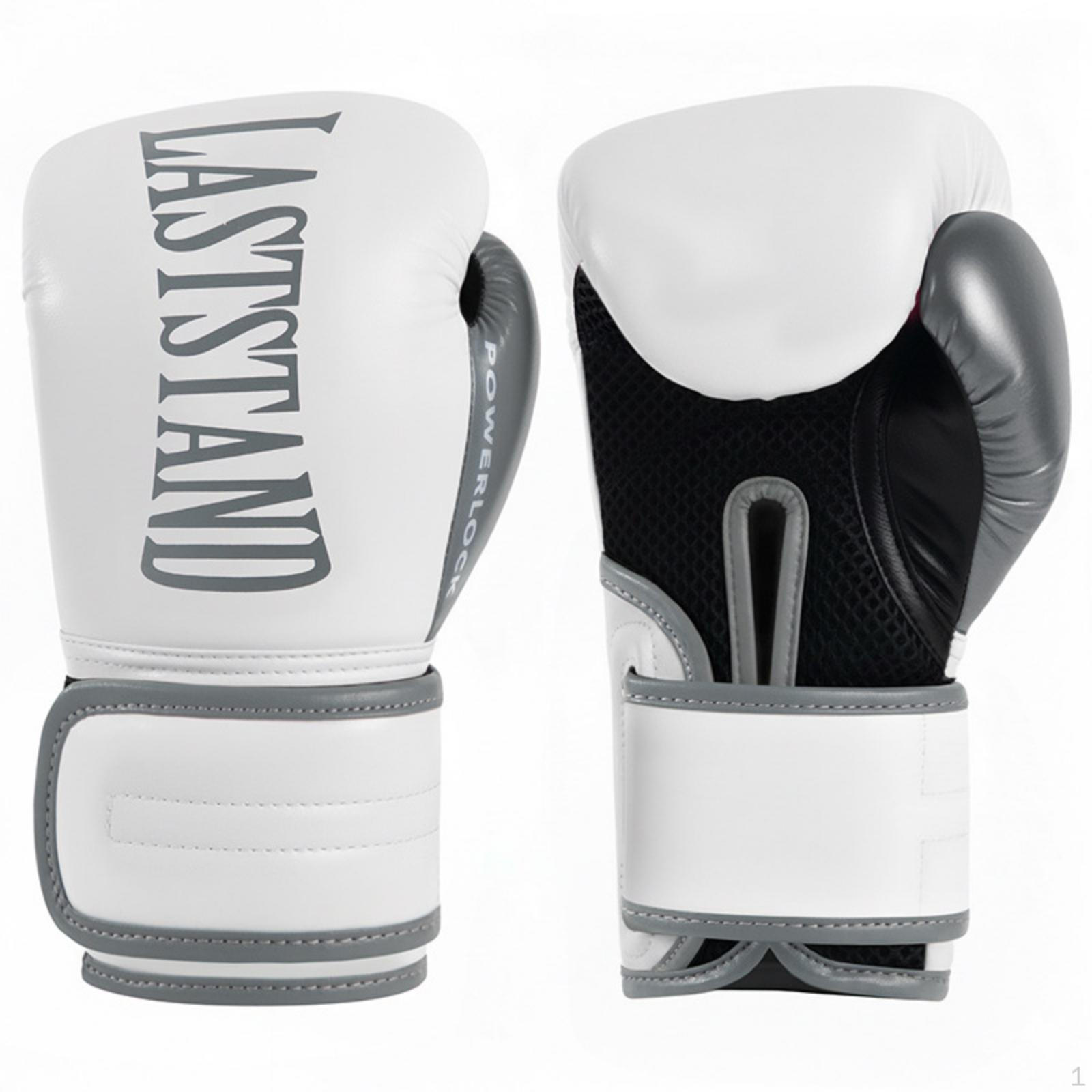 Training Boxing Gloves Reinforced Stitching Sparring Hook and Loop Strap White Gray