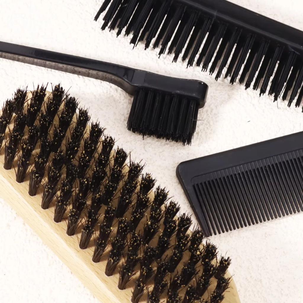 4-piece set of neutral hairstyle design tools - edge control brush and comb kit, used for combing and smoothing hair