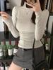 Pleated Slim Fit Long-Sleeve Turtleneck Top for Autumn and Winter
