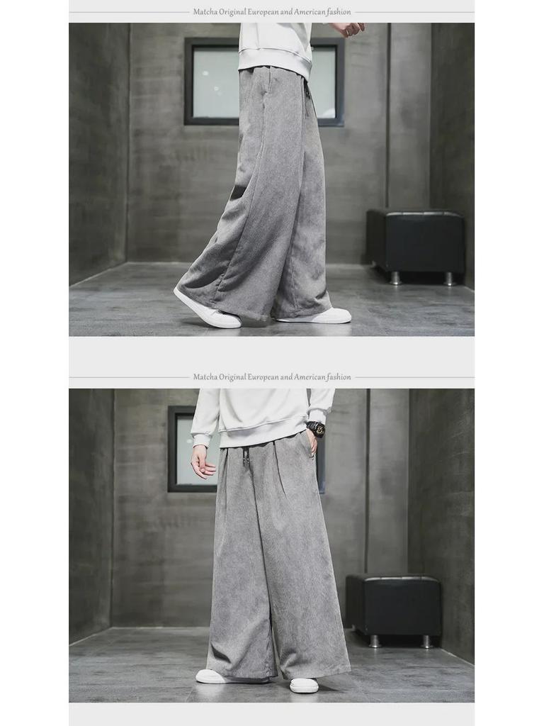 K008 Men's Corduroy Wide-Leg Retro Casual Pants - Loose Fit, Solid Color, Large Size