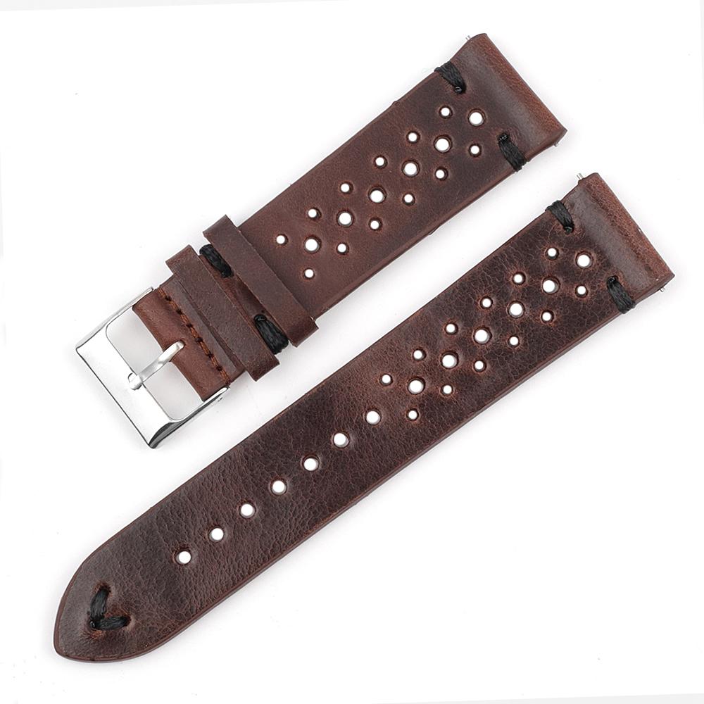 Porous Leather Watch Band 19mm 20mm 22mm 24mm Breathable Watch Strap Handmade Stitching Quick Release Watchbands Black Brown Red