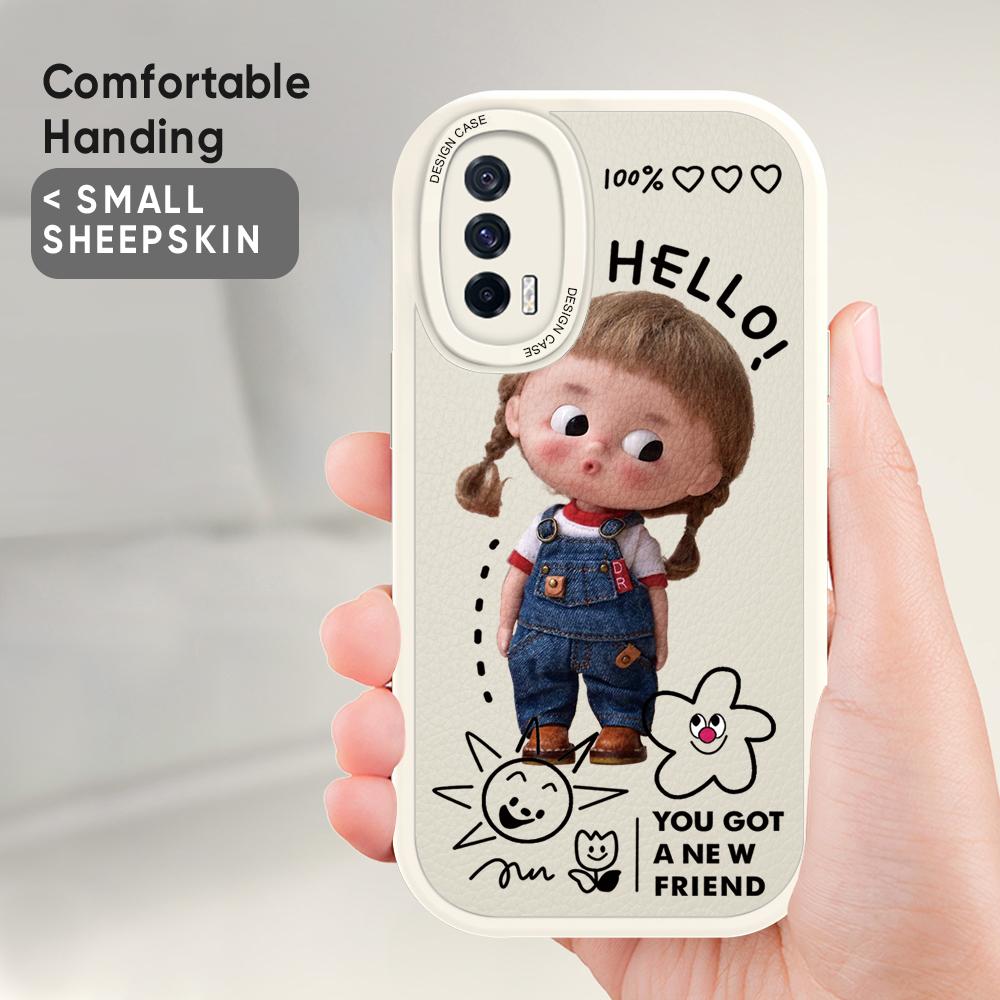 Slim Cartoon Cute Girl Leather Back Casing PU Leather Cover Phone Case for OPPO Reno Realme OnePlus