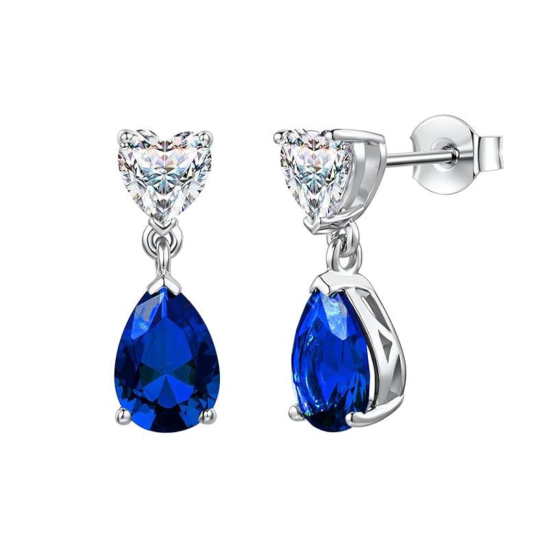 

[FANCIME] birthstone earrings ladies september sapphire drop heart motif zirconia silver S925 amulet stone accessories Christmas birthday present gift