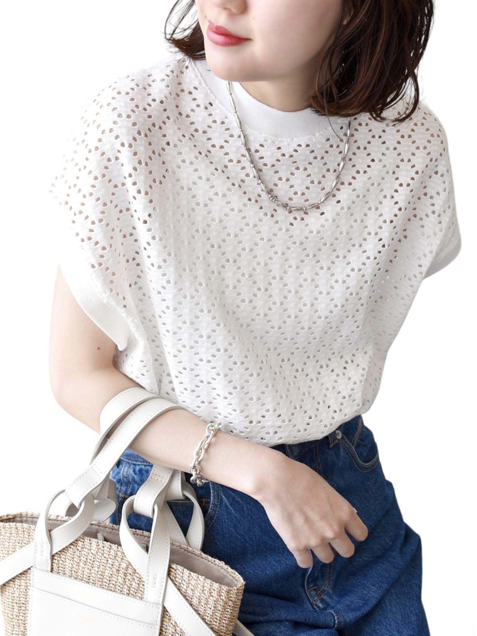 

Ships for Women Eyelet Crew Neck Pullover Light One Size Web-Exclusive (Hand Washable), 312300175, White,