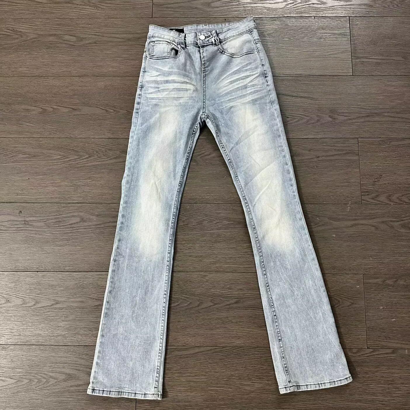 

Unisex Heavyweight Washed Stretch Jeans - High Street Style, Clean Fit, High-Waisted, Straight Leg, Slightly Flared Medium синій