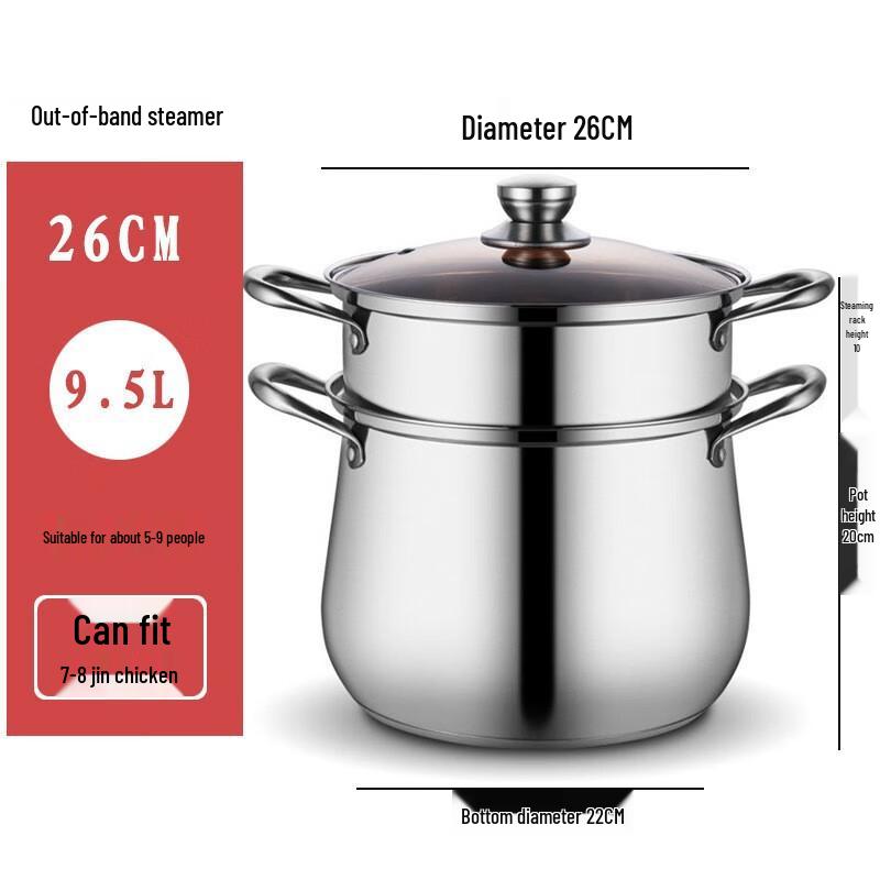304 Stainless Steel Deep Multi-Purpose Pot with Steamer