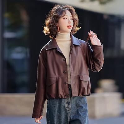 Veste en cuir pour femme courte printemps nouveau petit design veste décontractée haut