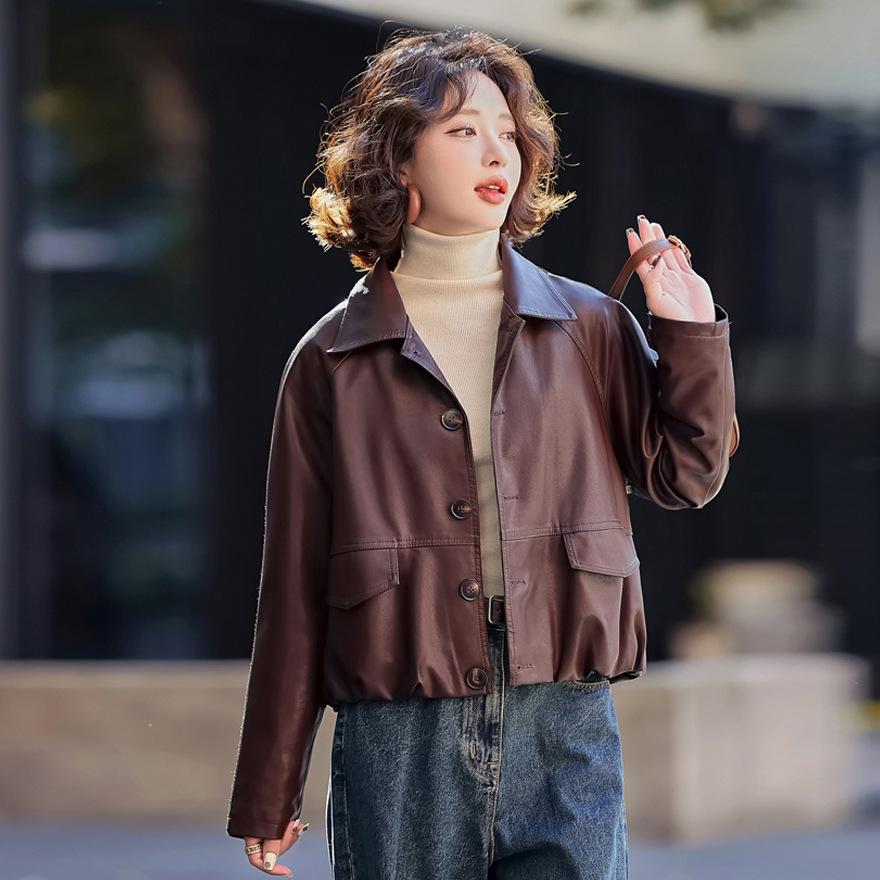 Leather jacket women's short spring new small design casual jacket top