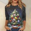 3/4 Sleeve Shirts For Women Print Christmas Tees Blouses Casual Plus Size Basic Tops Pullover