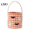 Checkered Fabric Bags Halloween Bucket, Trick or Treat Basket for Kids Boys Girls, Plaid Pumpkin Fall Festival Decorations Bat Ghost Candy Tote