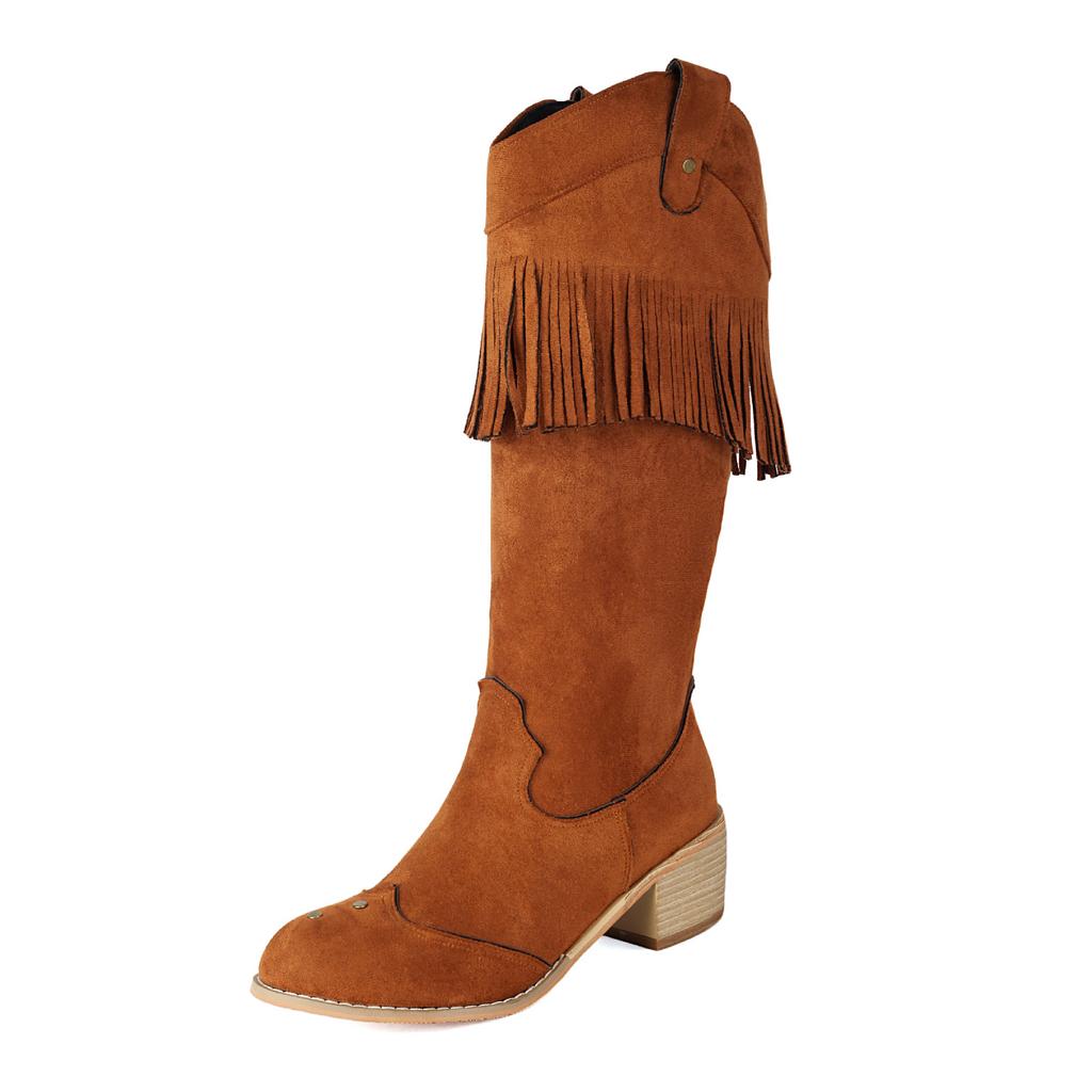 Large Size Women's Shoes-Round Head Martin Boots Suede Tassel Fashion European and American Thick Heel