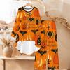 Halloween Print Two Piece Outfit Women Long Sleeve Irregular Hem Tunic Top Wide Leg Pants Casual Matching Set
