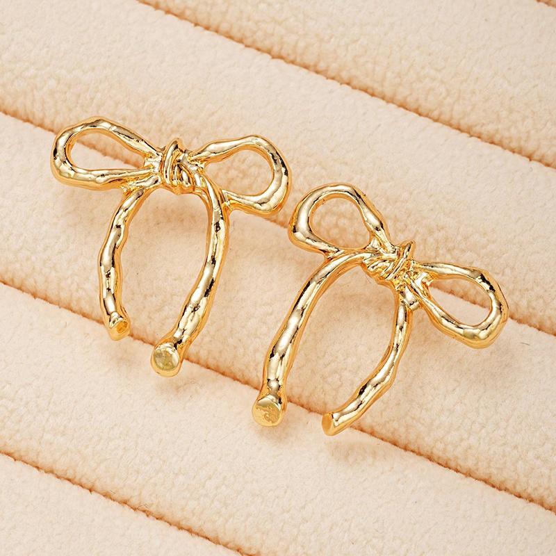2025 New Gold Color Hollow Bow Stud Earrings for Women Simple Metal Line Wrapped Fashion Earrings Aesthetic Jewelry Gift